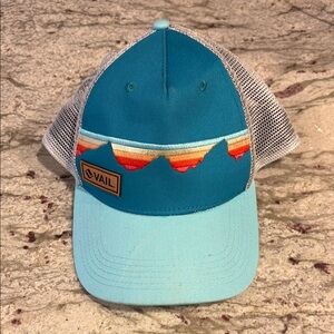 CALE Teal and Light Blue Trucker Hat with Sunset Stripe